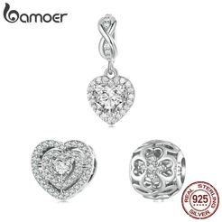Bamoer Miçangas 925 Prata Trevo De Quatro Folhas Pingente Para Diy Pulseira Acessórios Colar Joias
