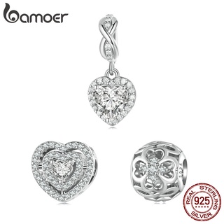 Bamoer Miçangas 925 Prata Trevo De Quatro Folhas Pingente Para Diy Pulseira Acessórios Colar Joias
