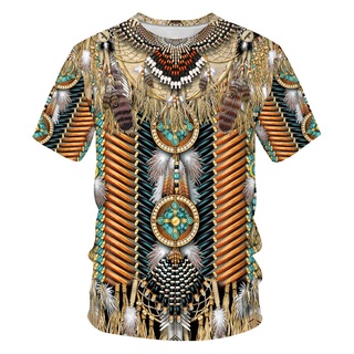 Camiseta Boho Vintage Masculina Roupas Indianas 3D Desenhos Padrão Casal Streetwear Harajuku De Pescoço Redondo Manga Curta