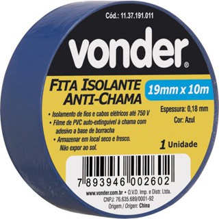 Fita isolante 19mm x 10m azul VONDER em Oferta na Shopee