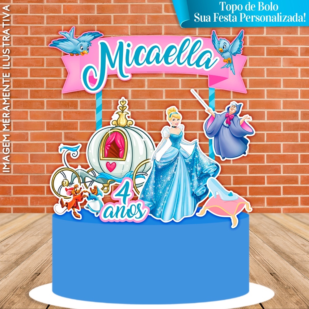 Topo de bolo Topper Cupcake Tag Docinho Festa Personalizada  Cinderela