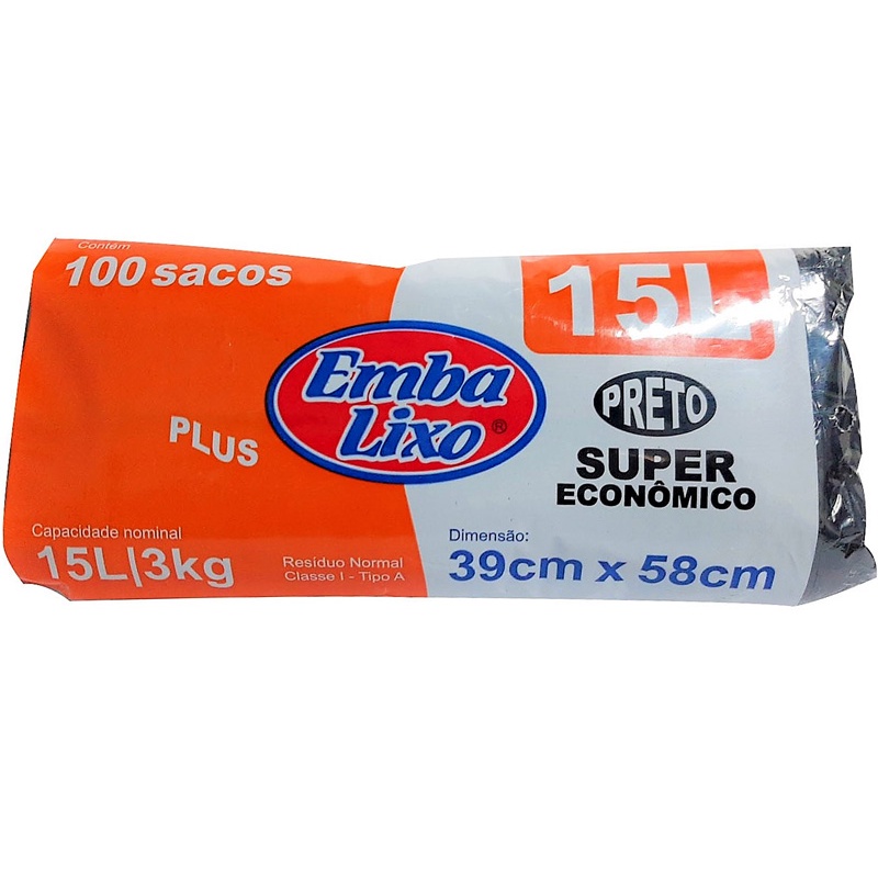 Embalixo Super Econômico Preto 100Uni. 15L 3kg 39cm x 58cm