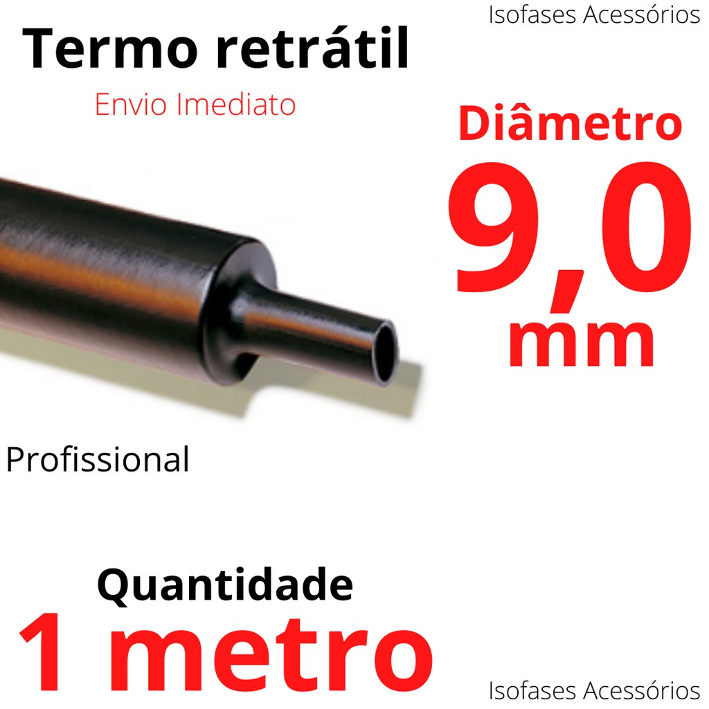 Borracha termo retrátil 9mm x 1metro Tubo profissional Isolante termo retrátil baixa tensão 600 até 1KV para isolar cabo