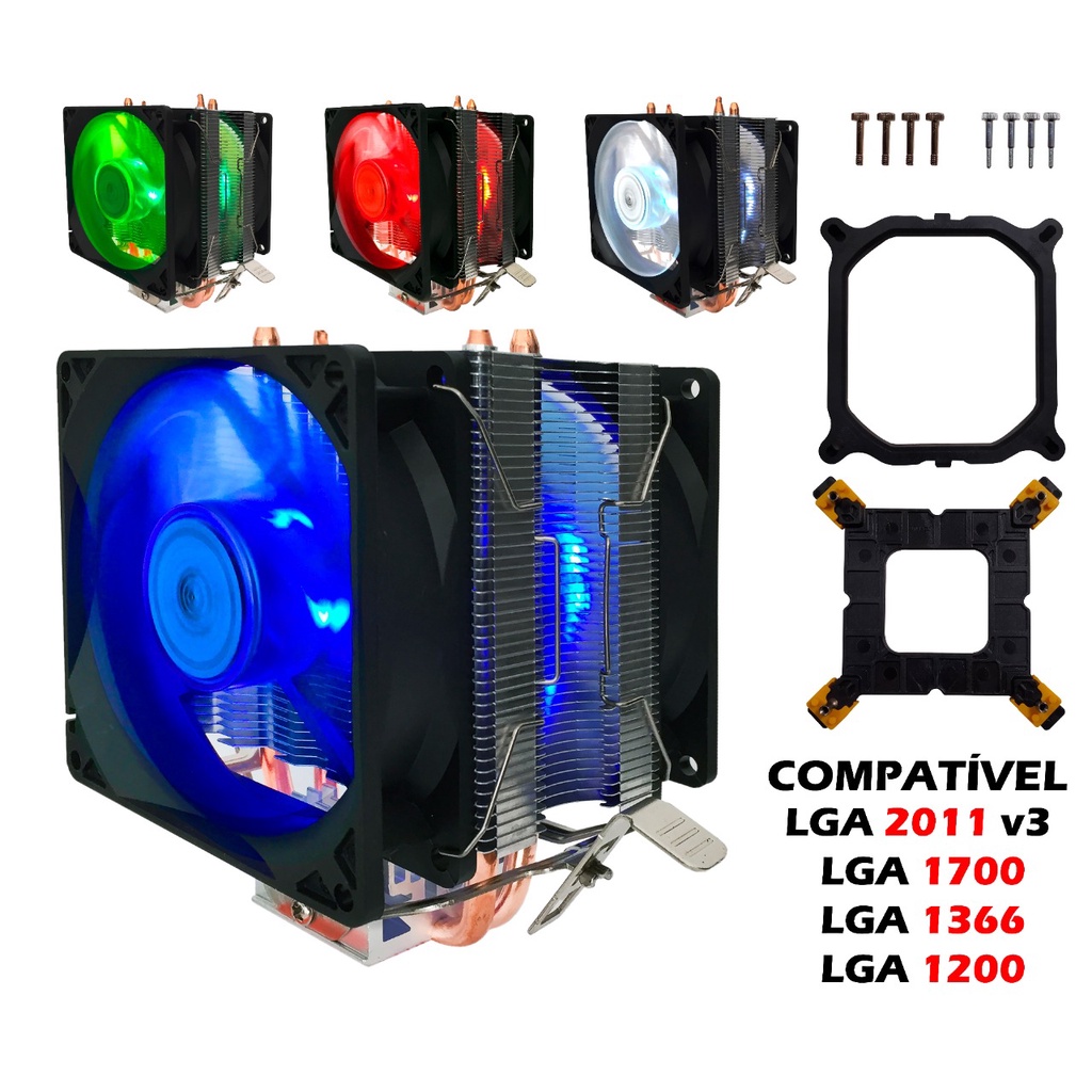 Cpu Cooler Processador 120mm Led Universal Intel Amd Fan Duplo x79 x99 Am3+ Am4 Shopee Brasil