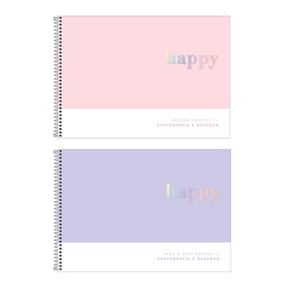 Caderno espiral capa dura cartografia e desenho 80 folhas Happy Tilibra