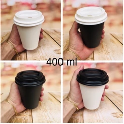 50 COPO 400 ML DE PAPEL BIODEGRADÁVEL PRETO OU BRANCO TAMPA OPCIONAL (CHOCO)