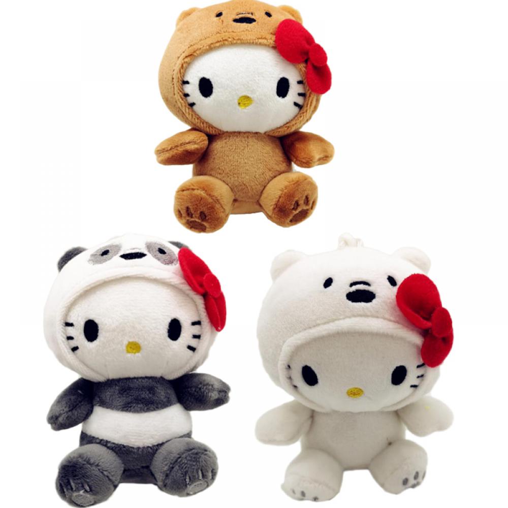 Anime Brinquedo De Pelúcia Arco Gatinho Kt Cos Urso Marrom Branco Bonito Panda Macia Boneca Pingente De Das Crianças Presente De Natal