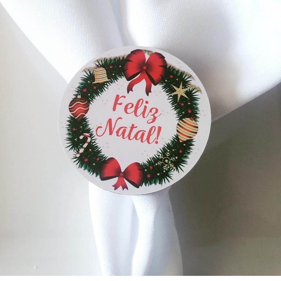 Porta Guardanapo Kit Com 6 Unidades Argola Natalino Guirlanda Feliz Natal
