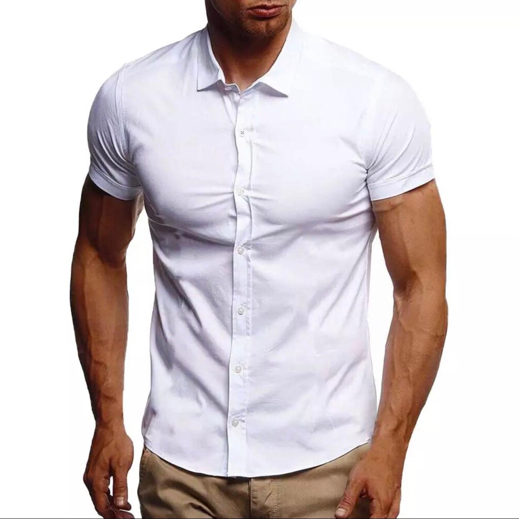 Camisa Masculina Manga Curta Slim Fit Luxo  Branco Pronta Entrega