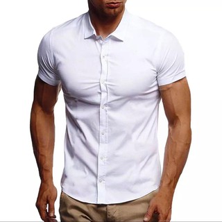 Camisa Masculina Manga Curta Slim Fit Luxo  Branco Pronta Entrega