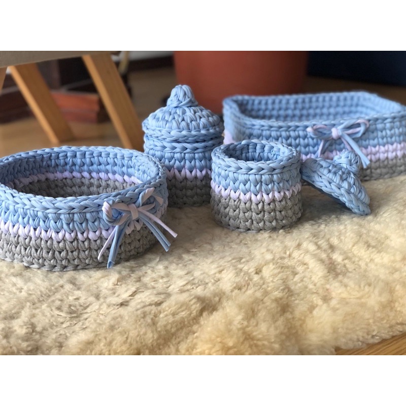 Kit higiene bebê 4 peças em fio de malha