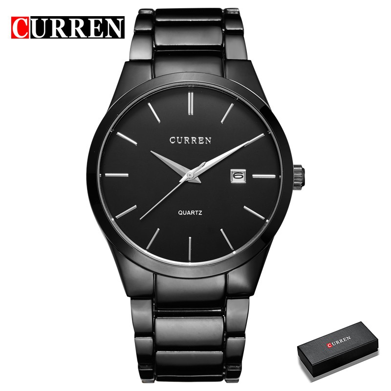 Curren Relógio De Pulso Masculino Clássico Com Display Data De Quartzo Aço Inoxidável Clássico Executivo 8106s