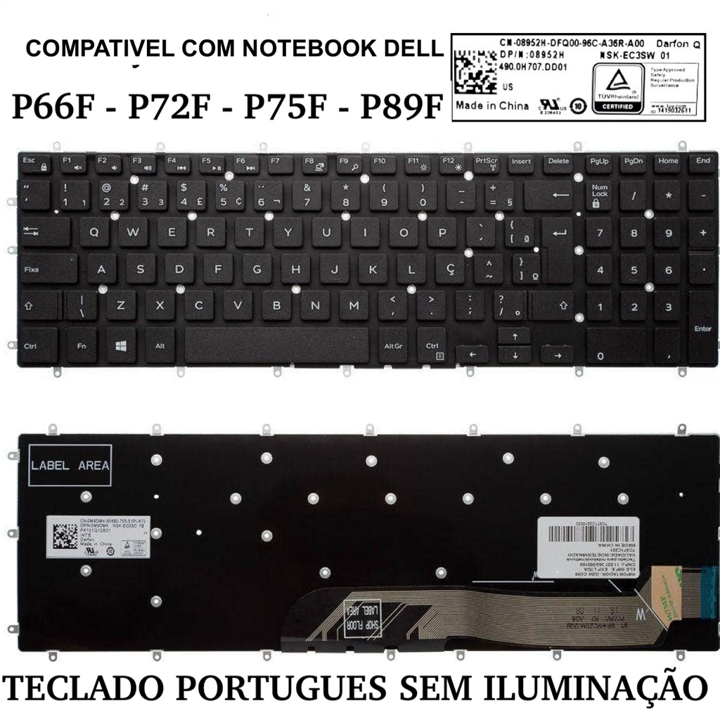 Teclado para Dell Inspiron 15 5565 5567 5575 7566 7567 5765 P66F P72F P75F P89F P32E 15-358315-3584