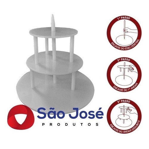 Kit Suporte Tábua P/ Bolo Redondo 3 Andares Tipo Banquinho