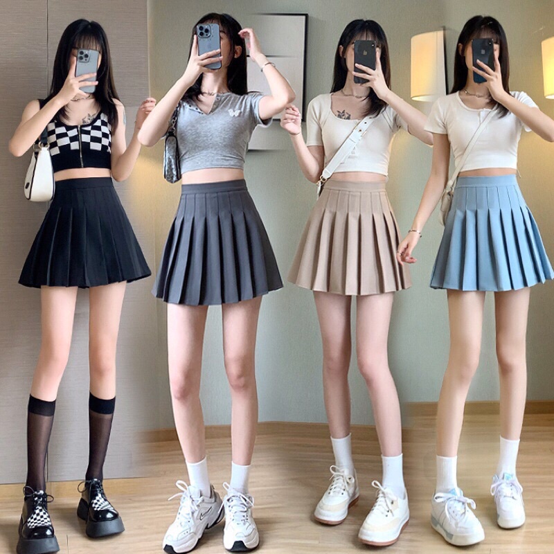 inlzdz Women School Girls Uniform Anime Costume High Waist Short Pleated Plaid Skirt Skater Tennis Skirt 