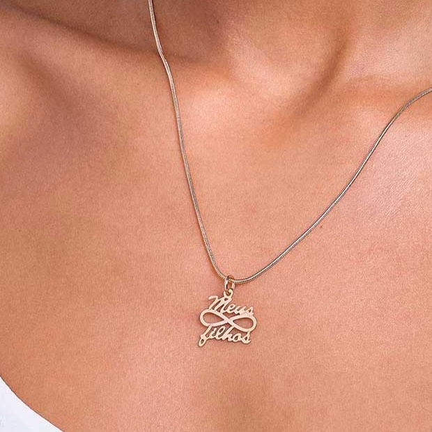 Rommanel Pingente  Escrito Meus Filhos Com Símbolo do Infinito Vazado ao Centro