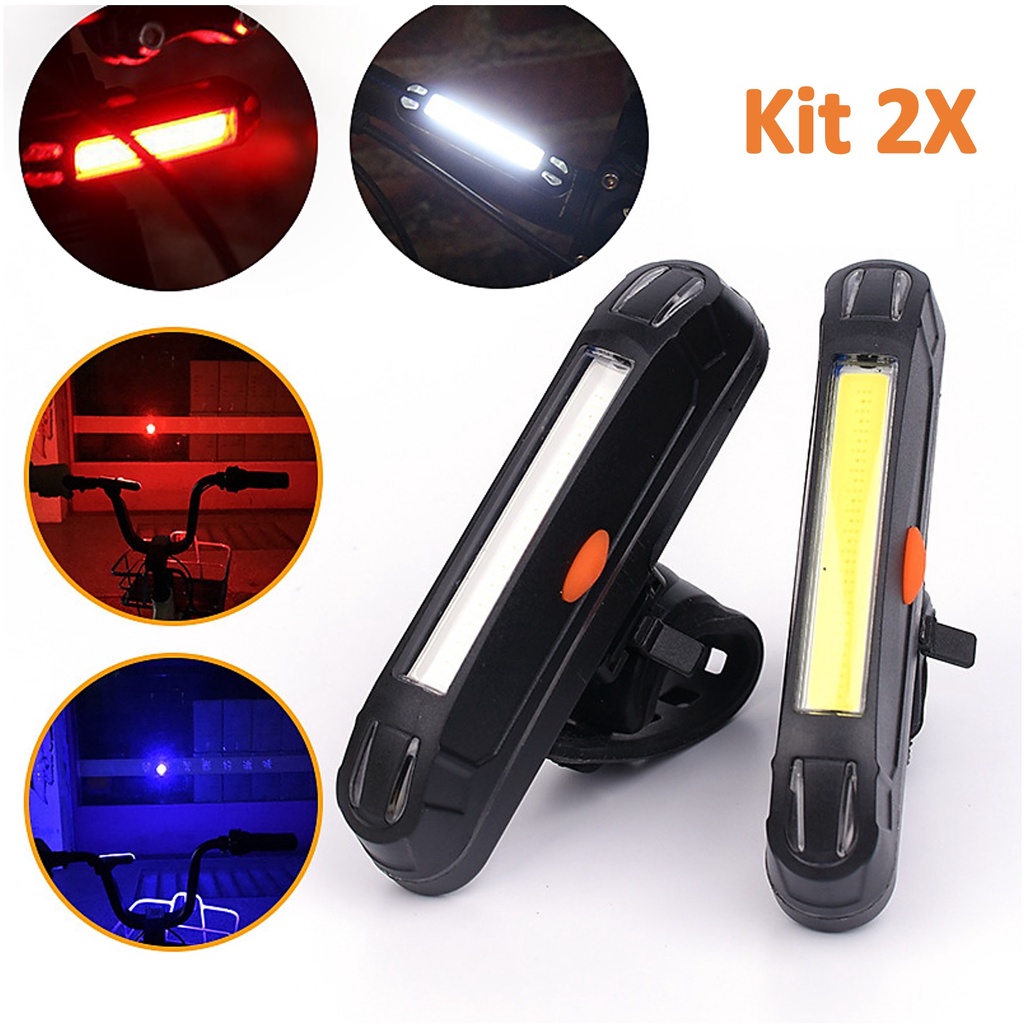 Kit 2 Lanterna Sinalizador Bike Bicicleta Luz LED De Segurança Branca e Vermelha Ciclismo Mtb Speed