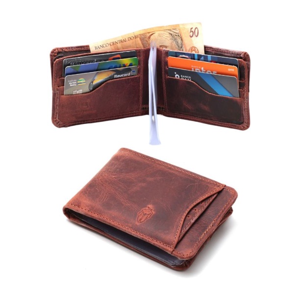 Carteira Masculina Couro Legítimo Caramelo Fosion Porta Cartão Removível Porta Moedas Notas Cartões