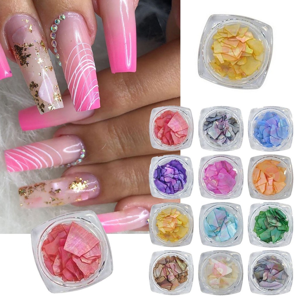 Kit Madrepérola 12 Unidades Para Unhas Gel Acrygel Pedraria Rústica Fantasia Decoração