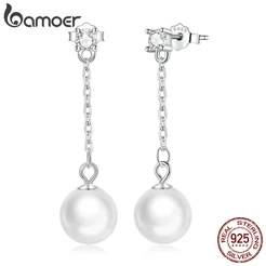 Bamoer 1 Par Simples Shell Bead Brincos De Prata 925 Presentes Para As Mulheres Da Moda Jóias