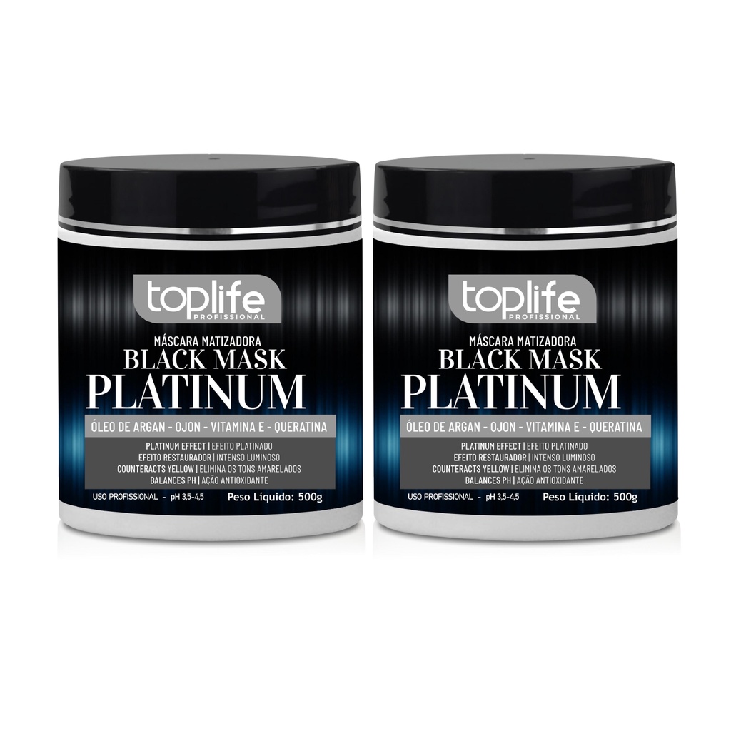 Kit Máscara Matizadora e Tonalizante Black Platinum para loiras Toplife Profissional 2x500g