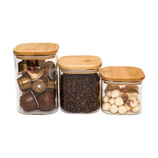Kit 3 potes de vidro herméticos com tampa de bambu 600ml, 800ml e 1100ml - Oikos em Oferta na Shopee
