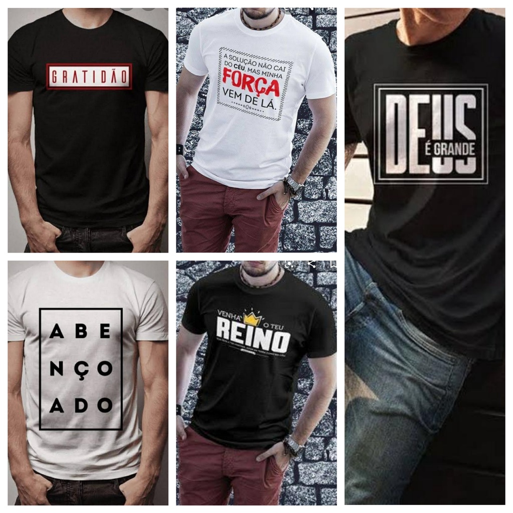 Kit 5 Camiseta Masculina 100% Algodão Fio 30.1 Camisa Blusa Fé Gratidão Jesus Abençoado Evangélica Gospel Religiosa Atacado