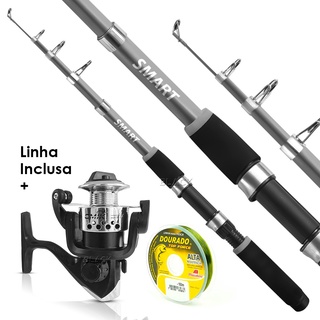 Kit De Pesca Completo 1 Vara Telescópica 1 Molinete Com Linha