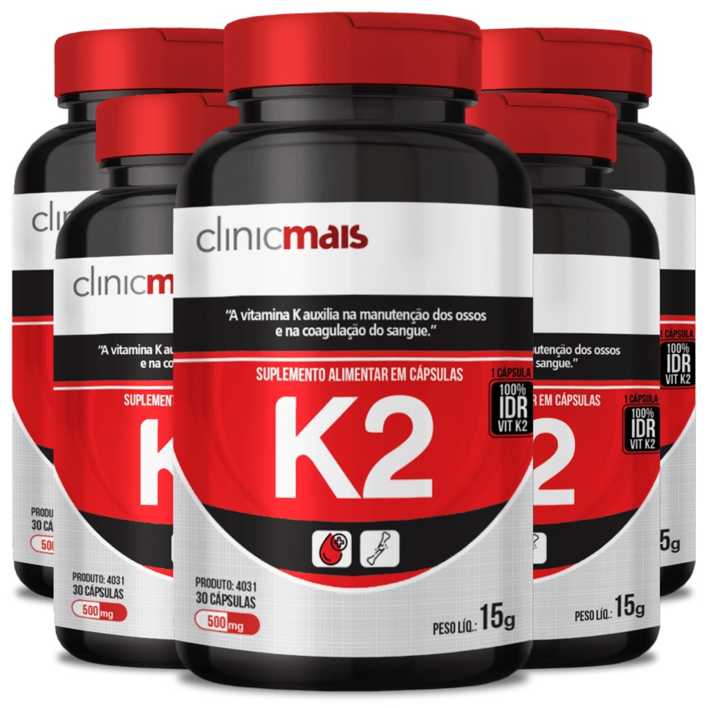 KIT 5 VITAMINA K2 MENAQUINONA-7 MK-7 120MCG TOTAL 150 CÁPSULAS CONCENTRADAS 1 AO DIA - CLINICMAIS