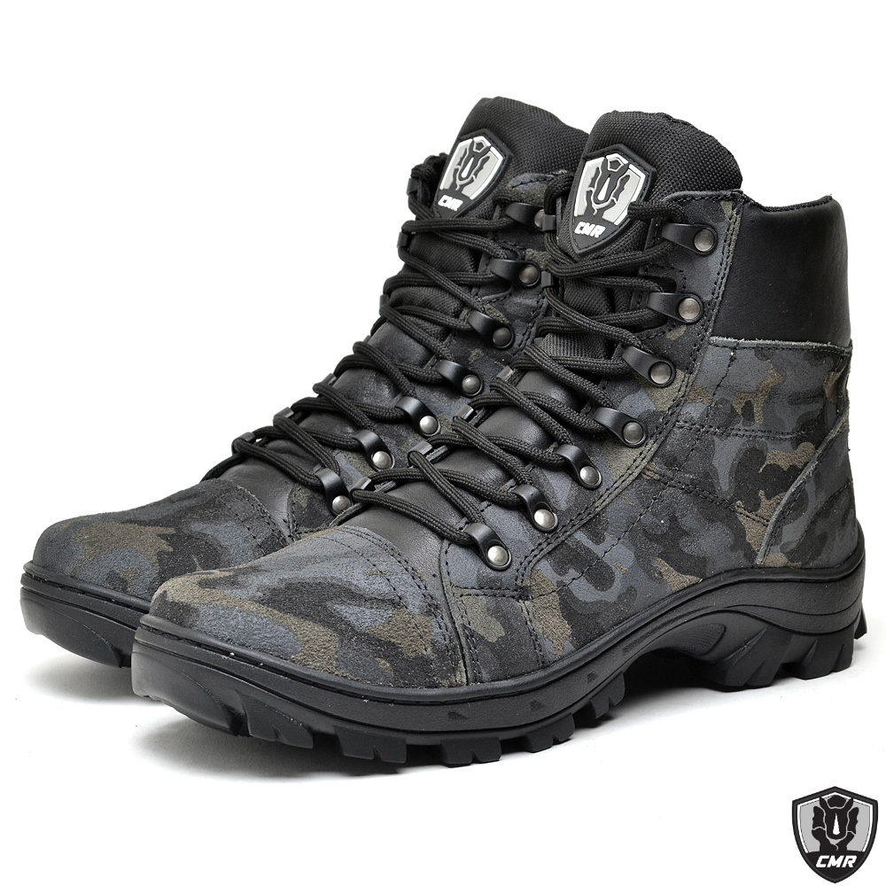 Bota Coturno Couro Camuflada Masculina Tática Exército Militar Locker Cmr Shoes