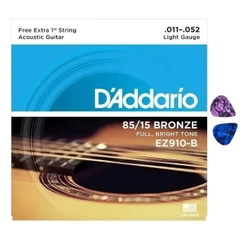 Encordoamento Aço Violão .011 D'addário 85/15 Bronze EZ910-B Daddario + 2 Palhetas