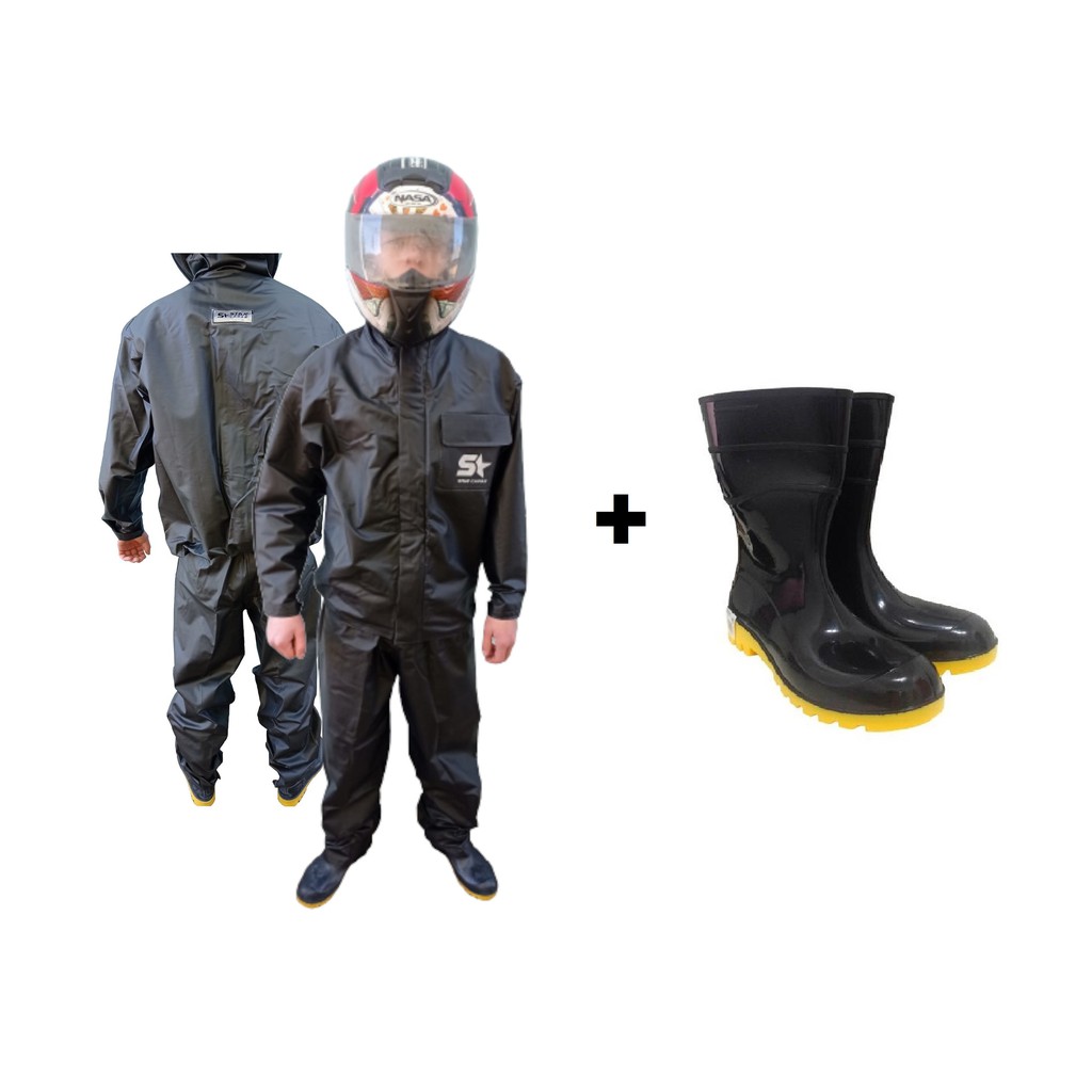 Capa De Chuva - Conjunto Calça Jaqueta Impermeavel Luxo Pvc Com Bolso - Moto / Motoboy / Motoqueiro + Bota Borracha