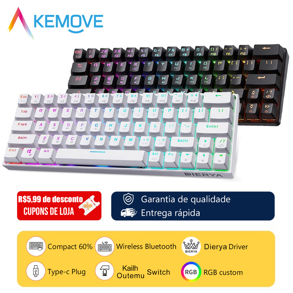 Gamer Teclado sem fio Mec nico DIERYA DK63 60 63 Teclas