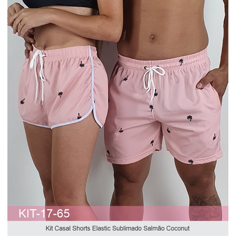 Kit Casal Mozão Shorts Tactel Moda Praia Coqueiros