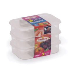 Pote Organizador Retangular Raso Pequeno com 3 Pcs Nitron para Mantimentos e Alimentos
