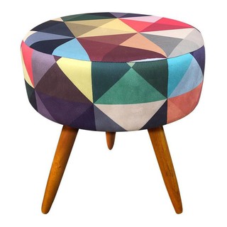 Puff Puf Redondo Banqueta Pés Palito, Sala, Quarto, Decorçâo,  Suede Estampa Triangulo Colorido
