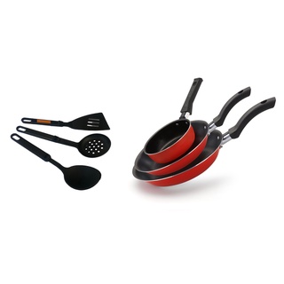 Kit Frigideira Francesa Antiaderente Color Tamanho 24/18 e Frigideira Ovo 14 com Espátulas - 6 Peças