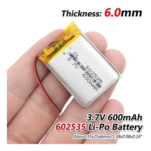 602535  2 Fios C/ 600mah 6mmx25mmx35mm 3,7v Nova -