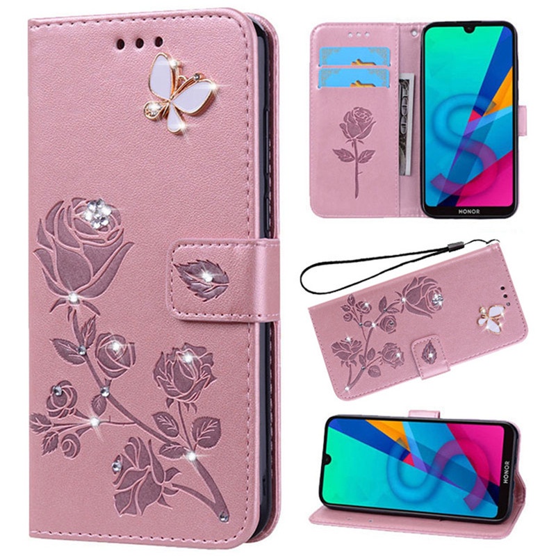 Capa Carteira Flip De Couro Com Suporte E Flor Rosa Para Samsung Galaxy A13/A33/A53/A12/A22/A32/A42/A52/A51/A71 (4G)/A22