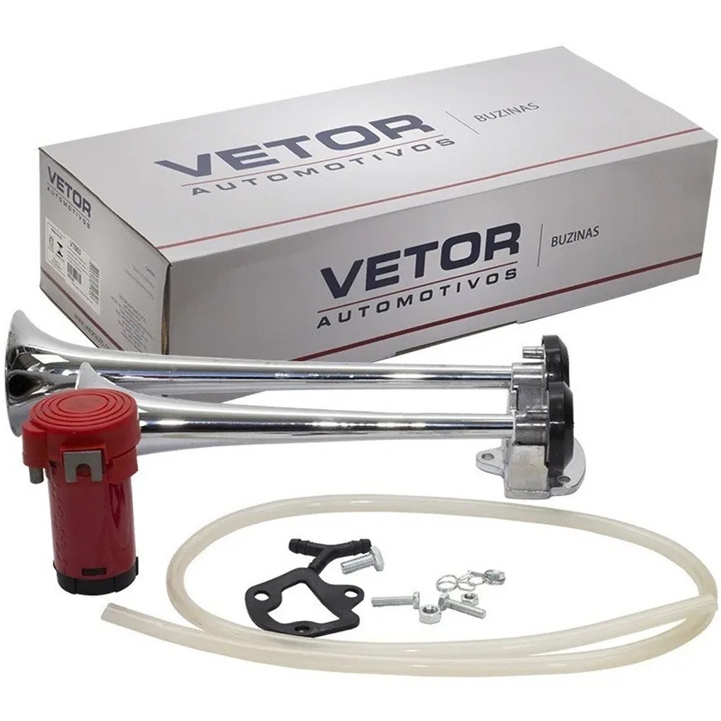 Buzina Eletropneumatica 2 Cornetas Instalação Rápida Ferro Cromada 12v Vt053