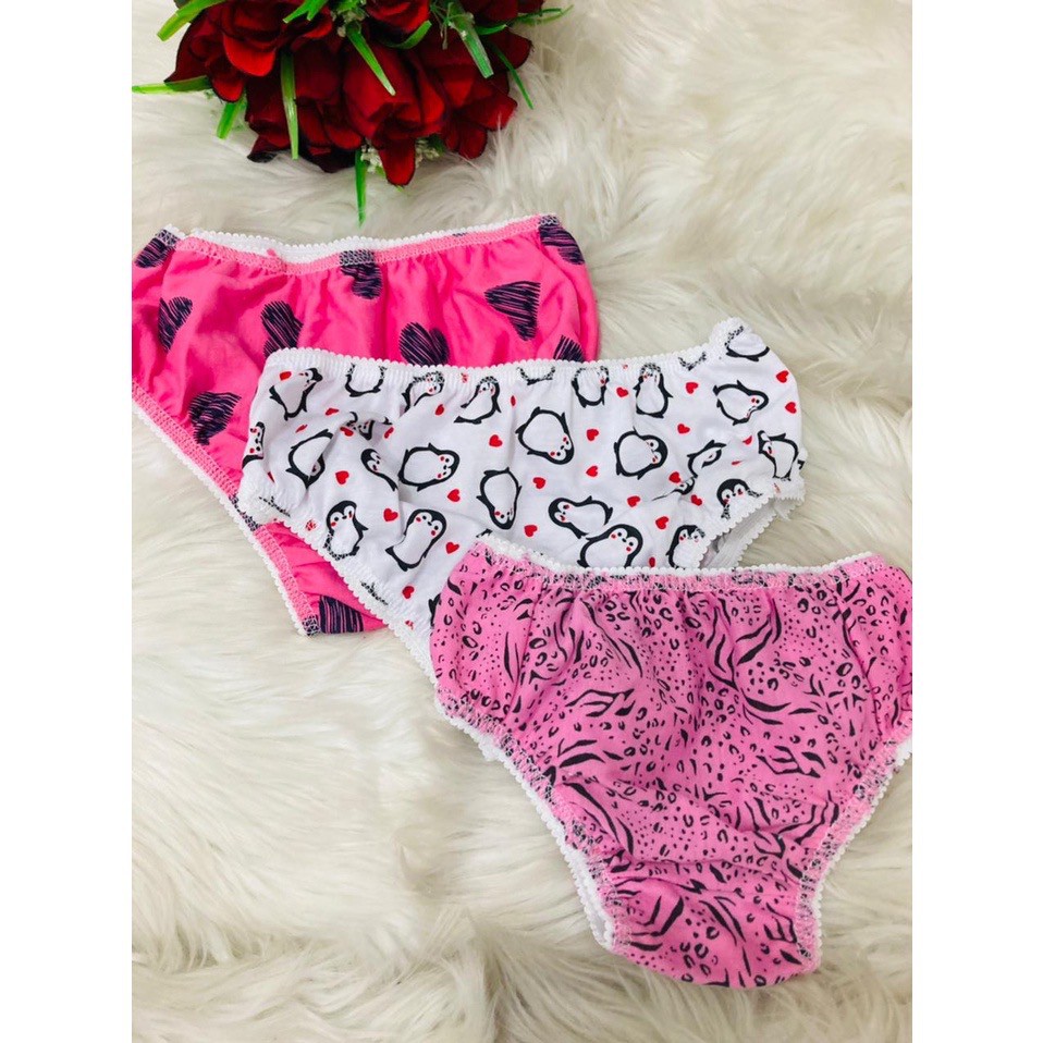 Kit com 5 calcinhas infantil com personagens, estampadas e cores sortidas