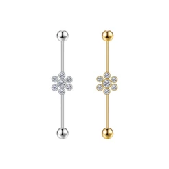 Piercing Transversal Aço Cirúrgico Indiano Strass | Orelha, Transversal.