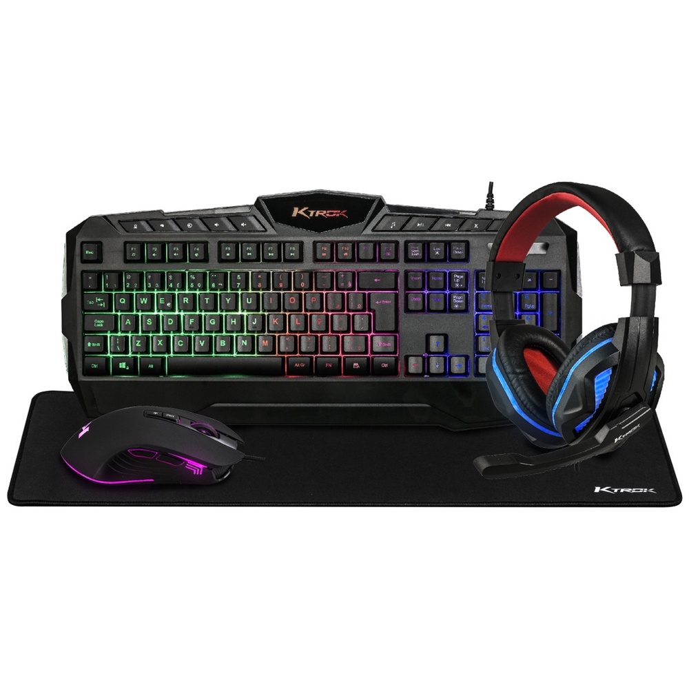 Kit Combo Gamer 4X1 ktrok  Mouse Teclado Headset Usb Iluminado Led Rgb Mousepad Grande 6200 DPI - Extreme