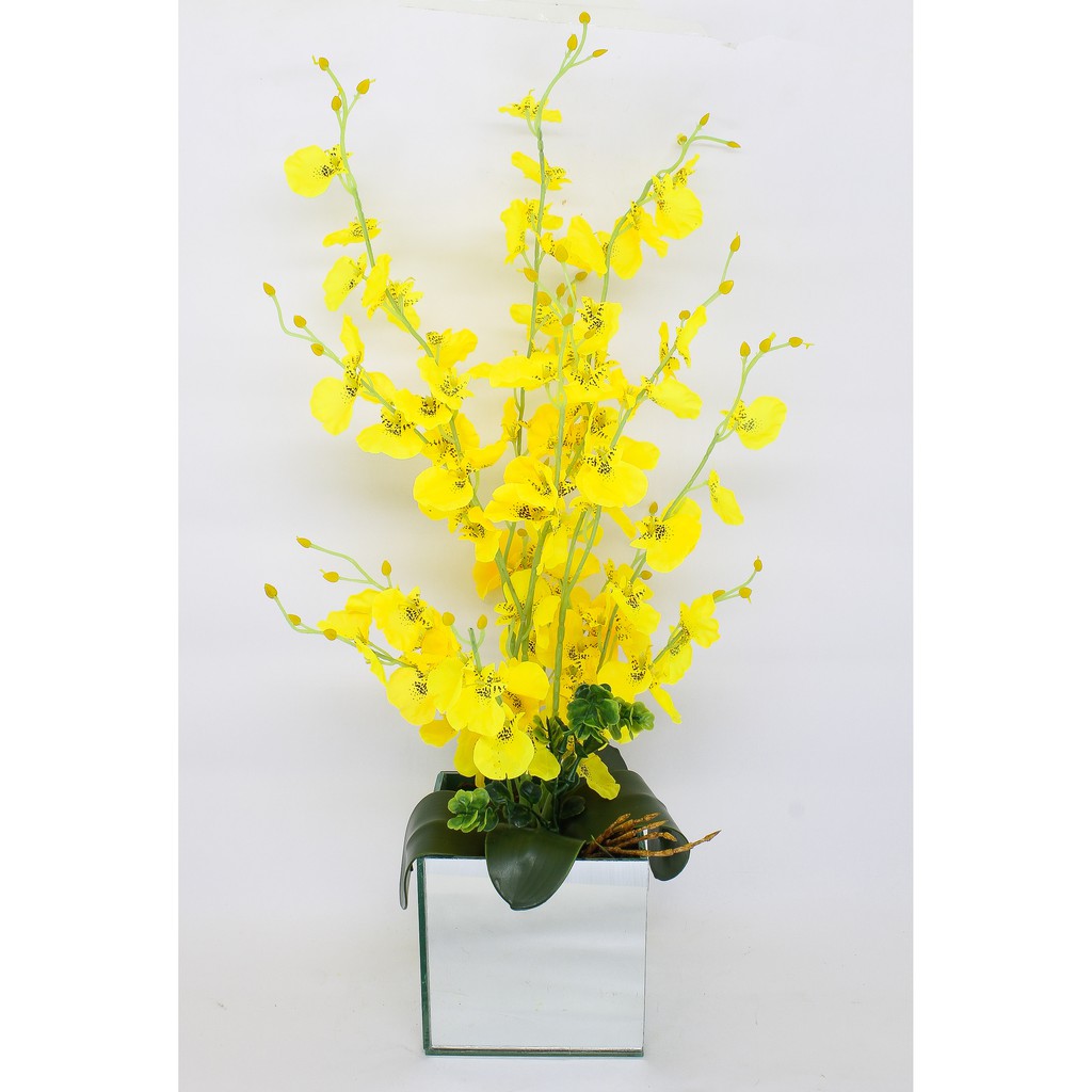 Arranjo Completo Orquídeas Artificiais Pingo de Ouro + Vaso de Espelho  Quadrado Grande | Shopee Brasil