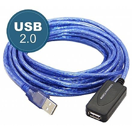 Cabo extensor USB 2.0 ativa + amplificador de sinal. Tamanho: 20.0 Metros.