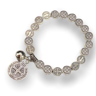 Pulseira Elástica Metal Medalhas Prateada São Bento em Oferta na Shopee