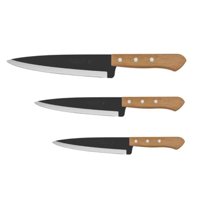 Kit Faca Carbono Peixeira Cabo de Madeira N° 05 06 07 Tramontina