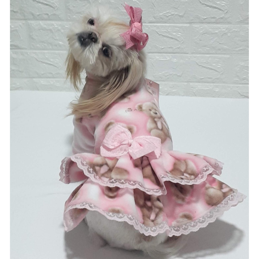 ROUPA PET PARA CACHORRO FEMEA VESTIDO ROSA SOFT URSINHA INVERNO ...
