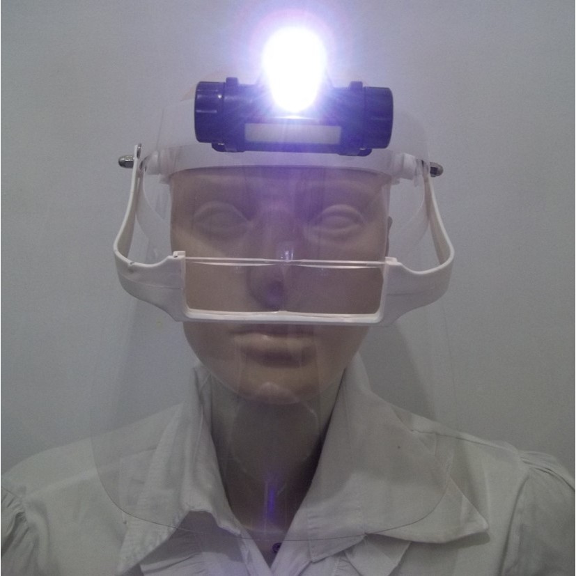 Face Shield Protetor Facial com Lupa De 4 Lentes + Luz de LED Auxiliar Removível  Máscara