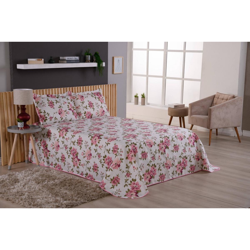 Colcha Cobre Leito Estampado Viena Casal Queen 3 Peças Black Friday